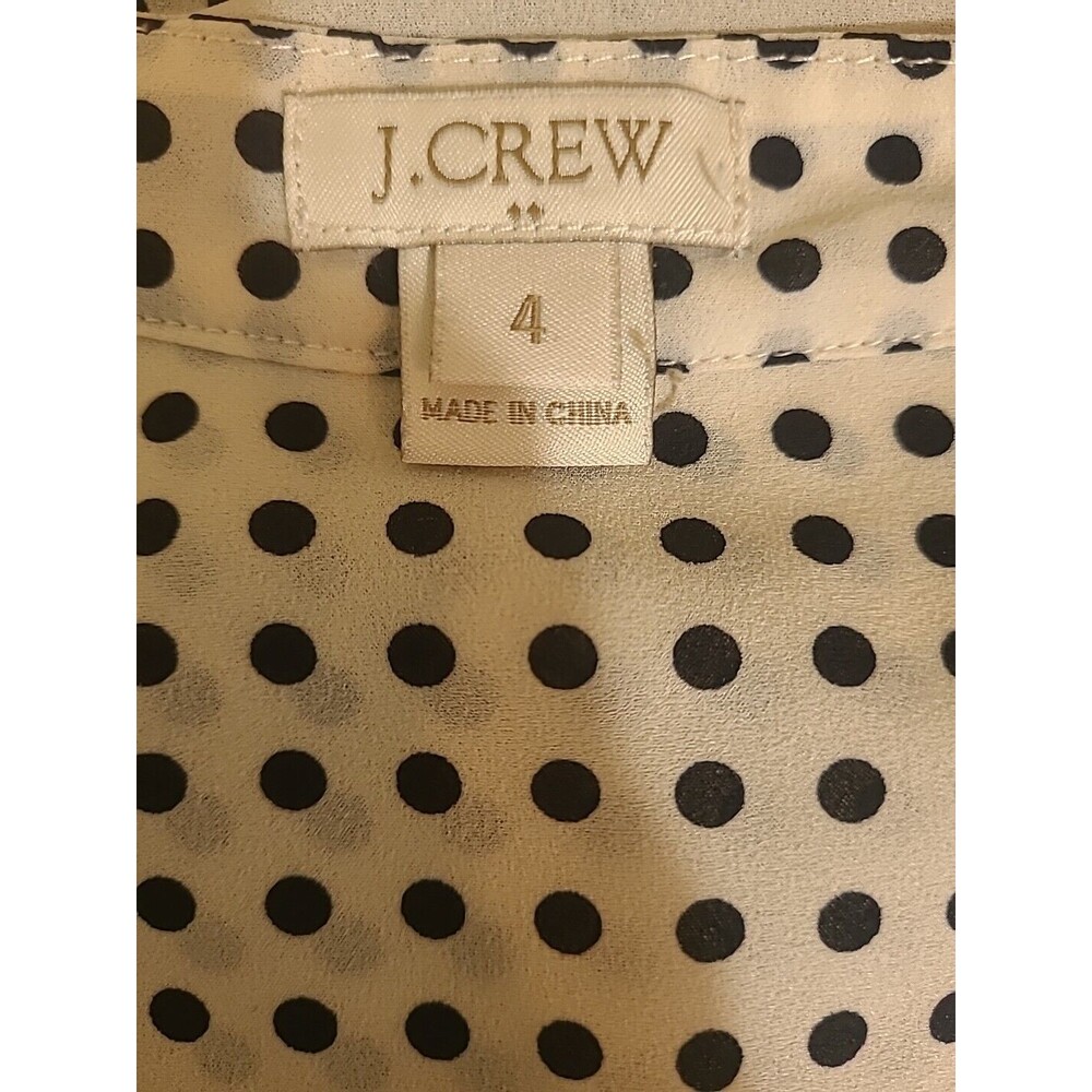 J Crew Cream Black Polka Dot Semi Sheer Sleeveless Blouse 1/4 Button Up Size 4 - Picture 5 of 9